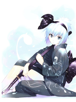 White hair woman sword kimono - a black hat free wallpaper for mobile