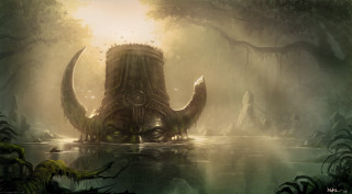 Giant creature floating swampy forest - a giant creature free wallpaper