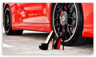 Red car black heels next - tire free wallpaper