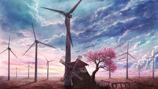 Windmill tree pink flower blue - a pink flower in the foreground free wallpaper