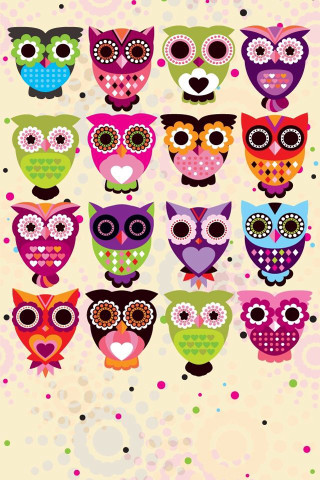 Owls colorful eyes pink polka - dot free wallpaper for mobile