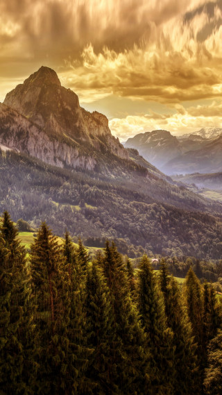 Mountain range forest cloudy sky 3 - free landscape wallpaper for mobile