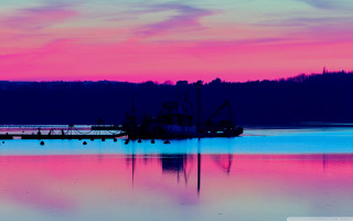 Boat sunset water pink blue - sky in the background free wallpaper