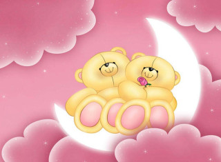 Teddy bears crescent moon pink - two teddy free wallpaper