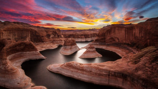 Lake mountains sunset sky clouds - free landscape wallpaper for desktop
