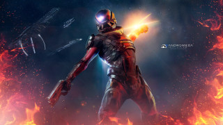 Man suit gun fire spaceship - a spaceship in the background free wallpaper