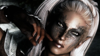 Woman white hair makeup knife - her hand and a dragon free wallpaper