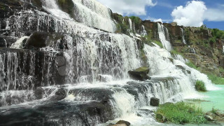 Waterfall large water man standing - side and a man free wallpaper for desktop