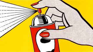 Spraying red yellow white popart - white line free wallpaper