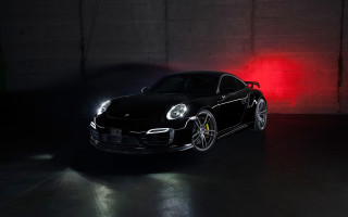 Black porsche dark garage red 2 - the side of its free wallpaper