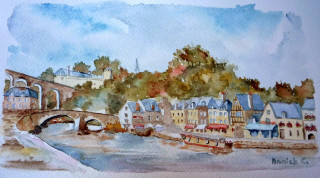 Bridge river buildings background blue - plein air free wallpaper for desktop