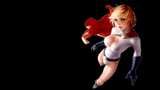 Woman flying white red outfit - giantess art free wallpaper