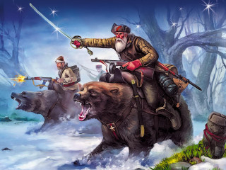 Bear riding man gun outdoors - boris vladimirski free wallpaper