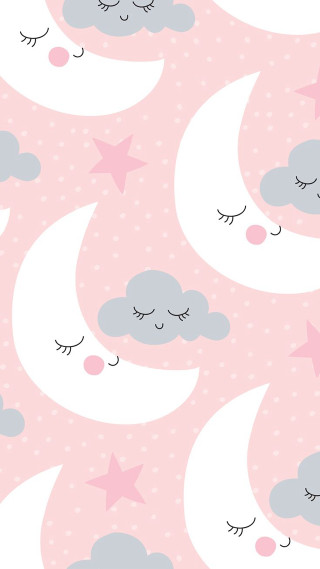 Pink white stars clouds sleeping - a storybook illustration free wallpaper for mobile
