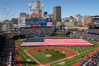 Baseball field american flag crowd - a baseball field free wallpaper
