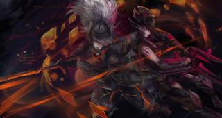 Armor demons sword fantasy battle - their hand and a demon in the background free wallpaper