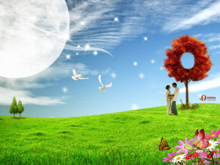 Couple field tree wreath love - dreamlike free wallpaper for desktop