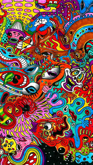 Colorful face art painting shapes - psychedelic art free wallpaper for mobile