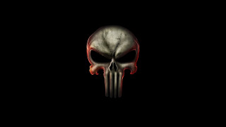 Skull red eyes black background - a red stripe free wallpaper