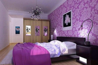 Purple bedroom white bed black 3 - a purple wall free wallpaper