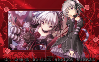 Anime characters pose red background 2 - a picture together in front free wallpaper