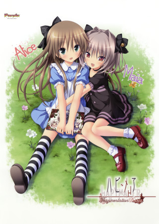 Anime girls sitting grass arms - the caption free wallpaper