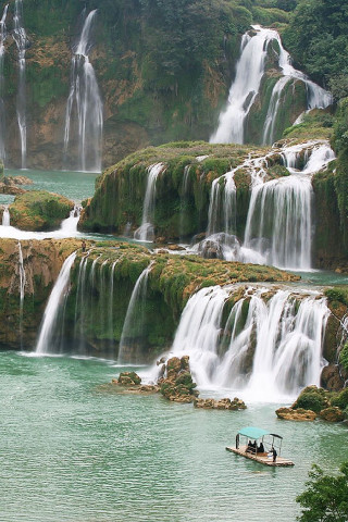 Boat waterfall forest river nature - free nature wallpaper for mobile