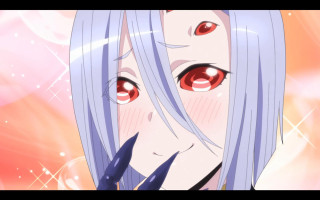 Anime bluehair redeyes smile pinkbg - blue hair free wallpaper for desktop