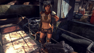 Steampunk woman platform dirty area - a machine gun free wallpaper