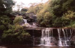 Waterfall boat water trees nature - australian tonalism free wallpaper for desktop