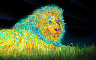 Colorful lion grass dark background - digital art free wallpaper for desktop