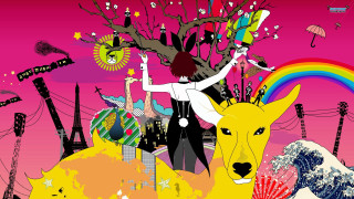 Woman riding deer pink sky - a deer free wallpaper