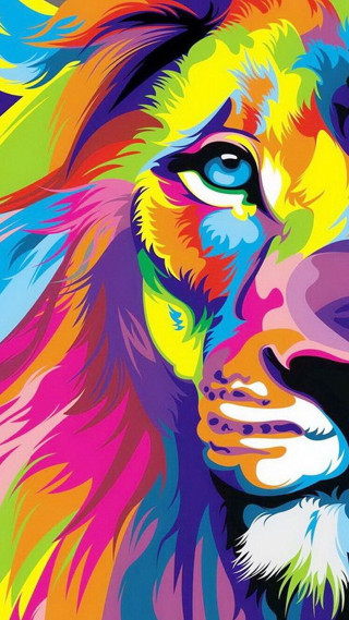 Colorful lion painting blue eyes - vivid free wallpaper for mobile