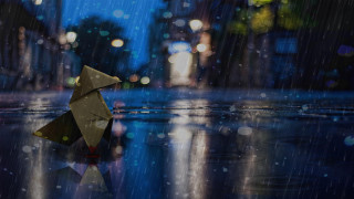 Origami rain night wet surface - free rain wallpaper for desktop
