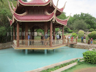 Pavilion people park pond trees - a pond and trees free wallpaper for desktop