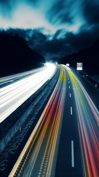Highway traffic night lights motion - free cyberpunk wallpaper
