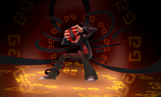 Eldritch man in suit holding - a red object free wallpaper for desktop