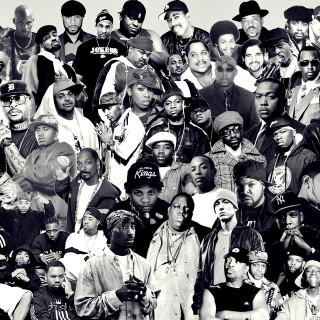 Black white collage people poses - hat free wallpaper for tablet