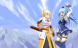 Anime characters mountain range clouds - two anime character free wallpaper for desktop