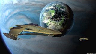 Spaceship flying over planet space 3 - star citizen halo free wallpaper for desktop