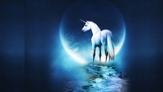Unicorn rock fullmoon blue sky - fantasy magic free wallpaper