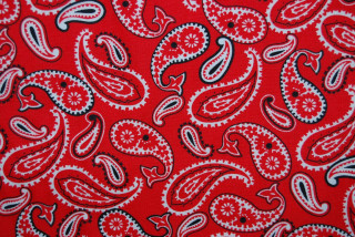 Red white paisley print fabric - white dot free wallpaper