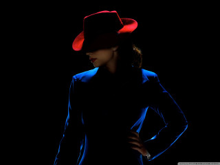 Woman hat blue jacket posing - film noir free wallpaper