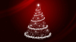 Shiny christmas tree red background - a red ribbon free wallpaper
