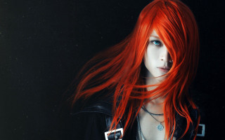 Woman red hair piercings black - a white square free wallpaper for desktop