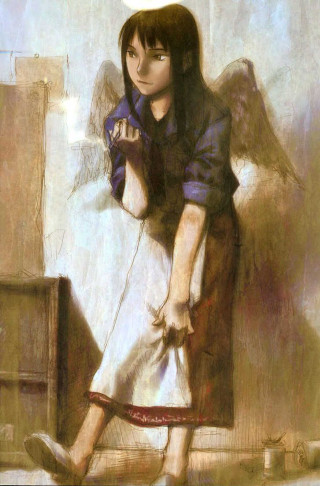 Woman holding bag angel white - free retro wallpaper