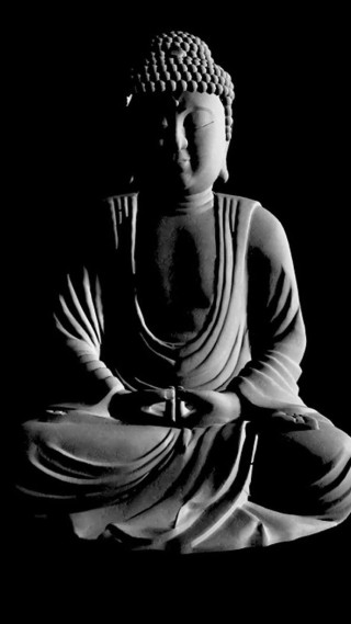 Buddha statue black background white - figurativism free wallpaper for mobile