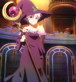 Woman purple dress hat wand - free halloween wallpaper for tablet