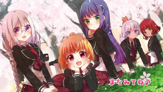 Anime girls forest pink flowers 2 - a pink sky free wallpaper