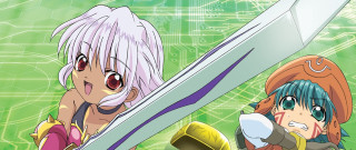 Anime characters swords green background - line free wallpaper